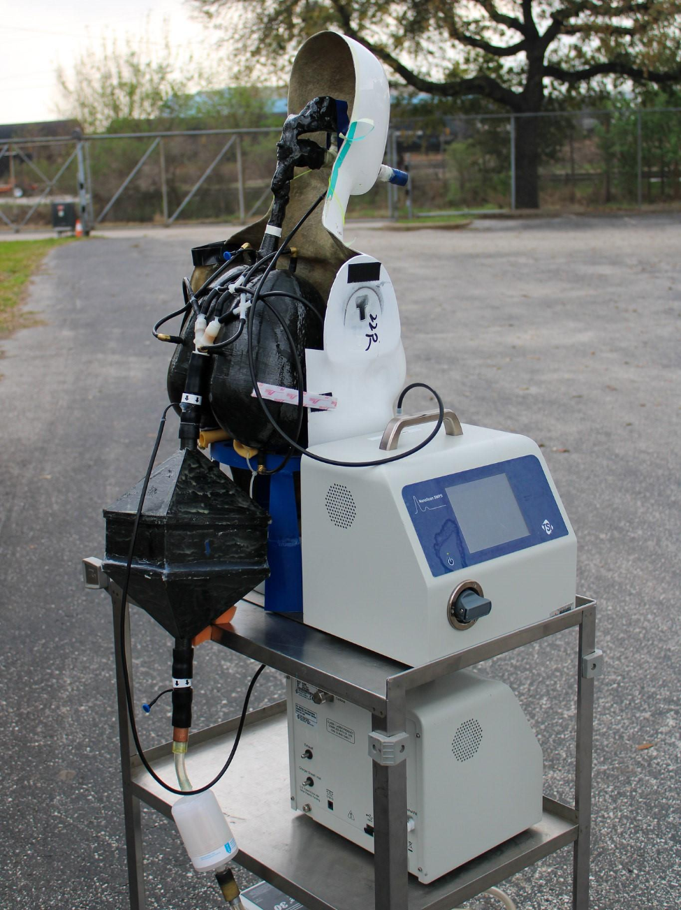 Placed on a trolley and powered by batteries, MALDA is fully mobile and ready to measure aerosol that is present in the community or workplace air. (Photo by UTHealth Houston)